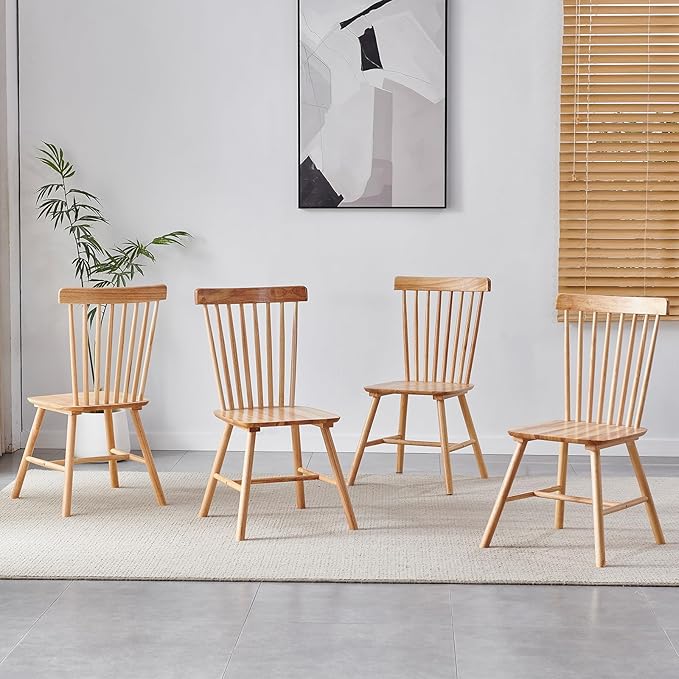 Solid Wood Windsor Dining Chairs Set of 4,Wood Spindle Back Chairs for Home Kitchen