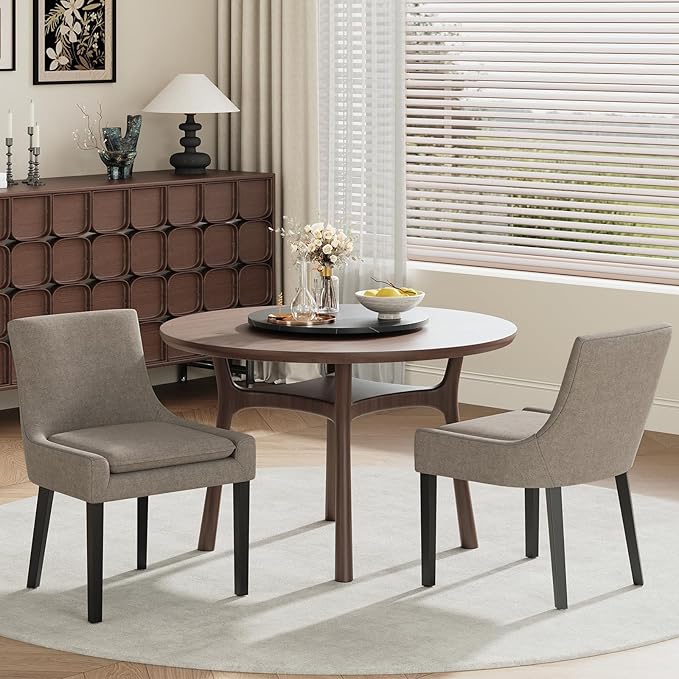Dining Chairs Set of 4, Upholstered Corduroy Dining Room Chair with Wood Legs, Mid-Back Padded Kitchen Side Chairs for Dining Room, Camel