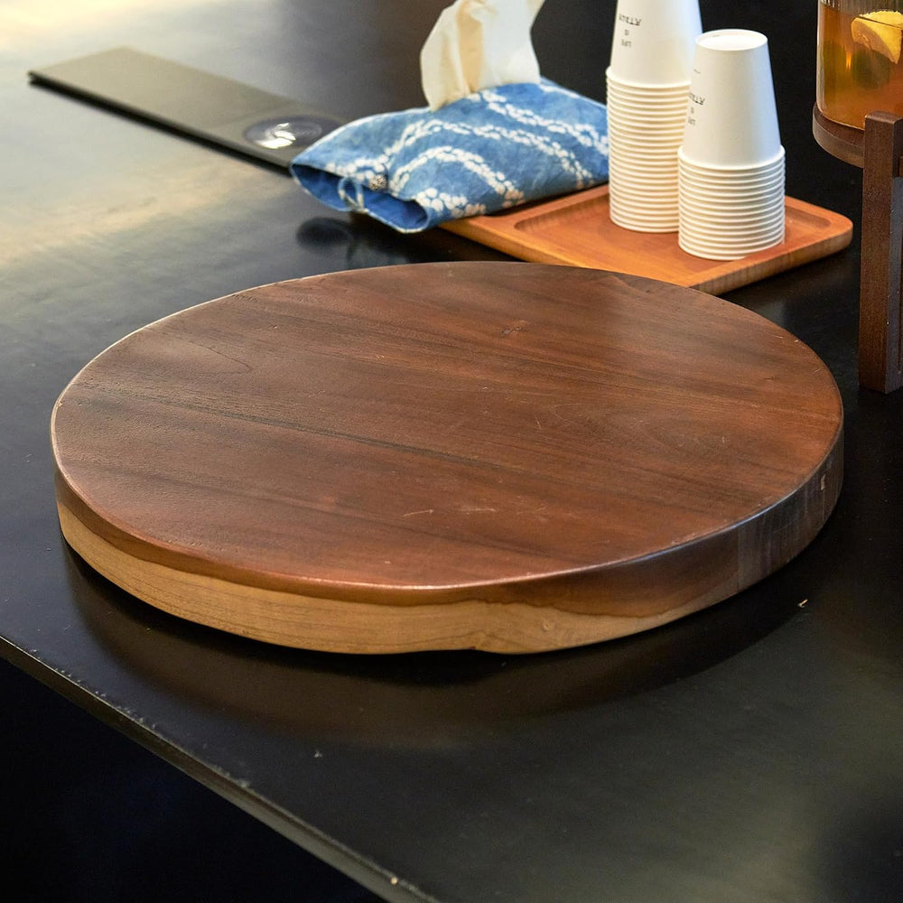 Round Teak Slice Slab Side Wood Table Top 17.7"x17.7"x1.96" Ha...