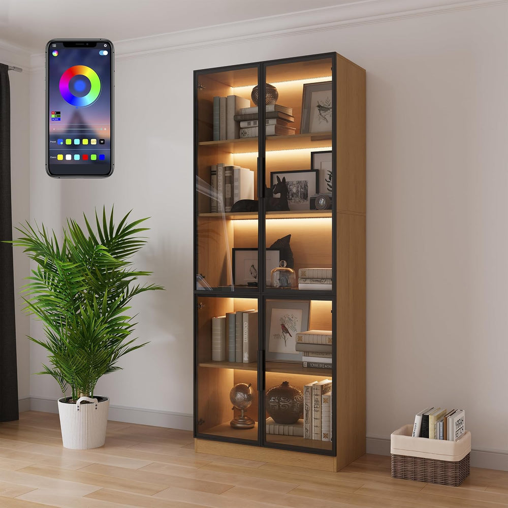 Bobve 78.7" Display Cabinet with 4 Glass Doors,5 -Tier Storage Cabinet w...