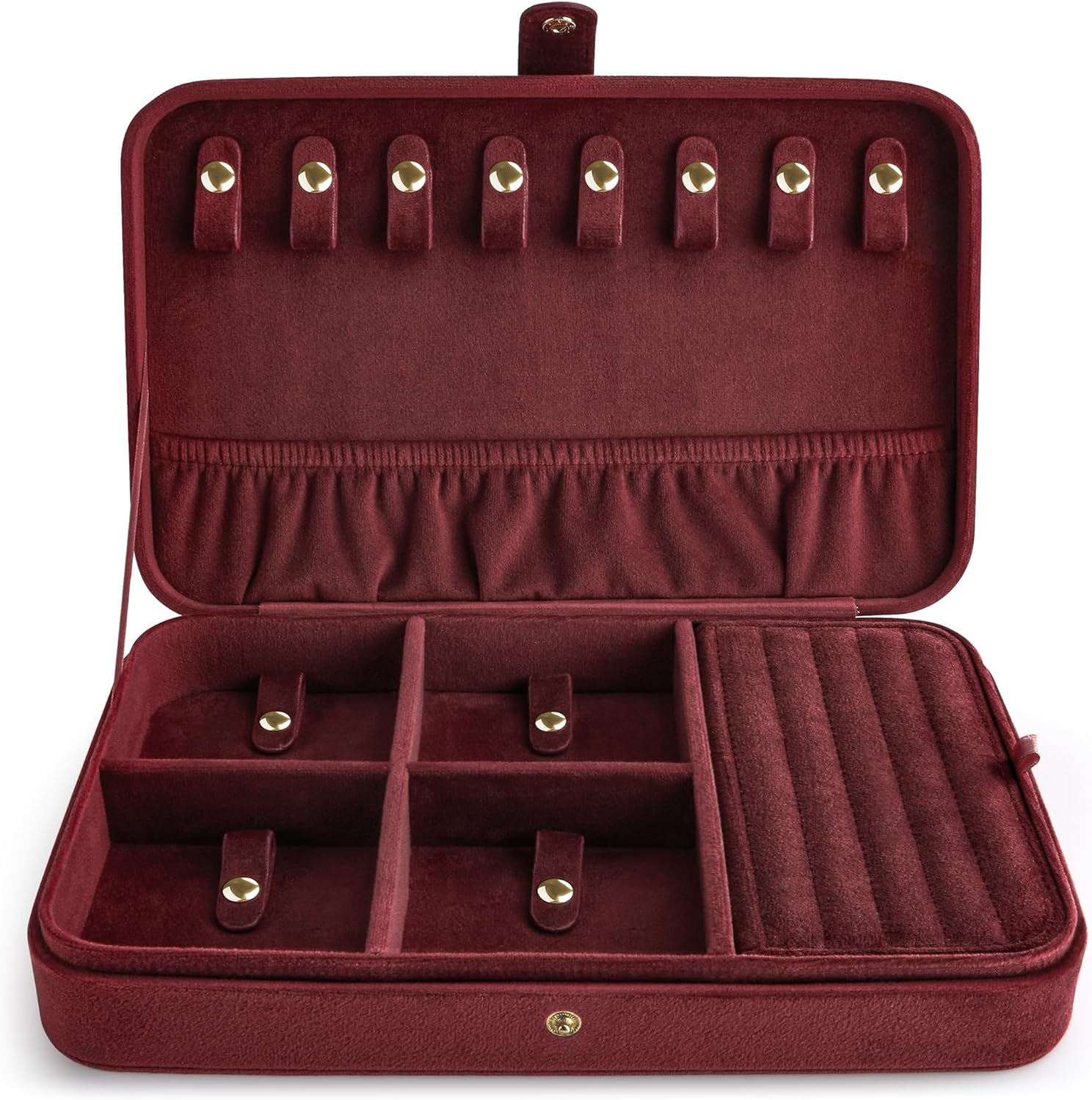 VELORIA Jewelry Box, Premium Velvet Travel Jewelry Organizers And Storage, Dust-Proof, Scratch-Resistant Jewelry Case for Necklaces Bracelets Bangle, Portable Luxury Gift for Women & Girls (Dark Red)