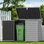 Horizontal Outdoor Storage Shed, 304 Gallon Resin Storage Shed with Lockable Doors & Lift Lid, Waterproof Backyard Shed for Trash Cans, Tools & Patio Equipment (Upgraded Version)