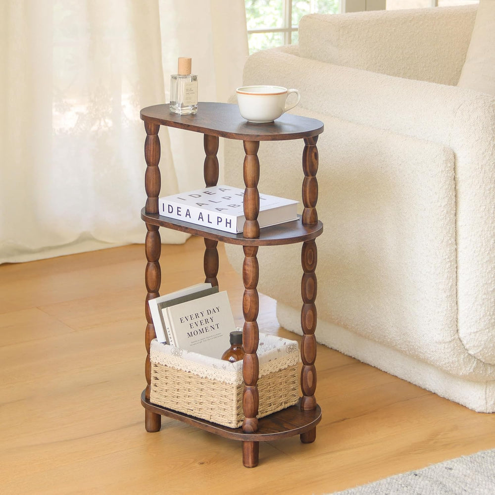 MaxSmeo Small Narrow Side Table, 3-Tier Narrow End Table with Storage, Skinny...