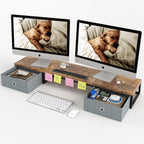 Dual Monitor Stand Riser with 2 Drawers - 39Inch Large Storage Computer Monitor Stands for 2 Monitors, Wooden Desktop Organizer Perfect for Home Office Desk, Computer, Laptop, TV, Rustic Brown