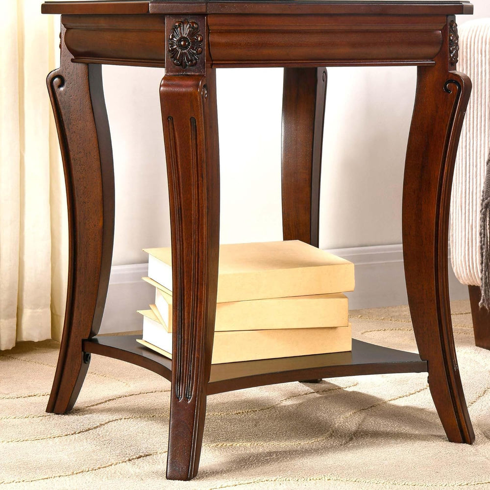 PADMA HOUSE Traditional Wood End Table with Storage Shelf, Square Solid Wood ...