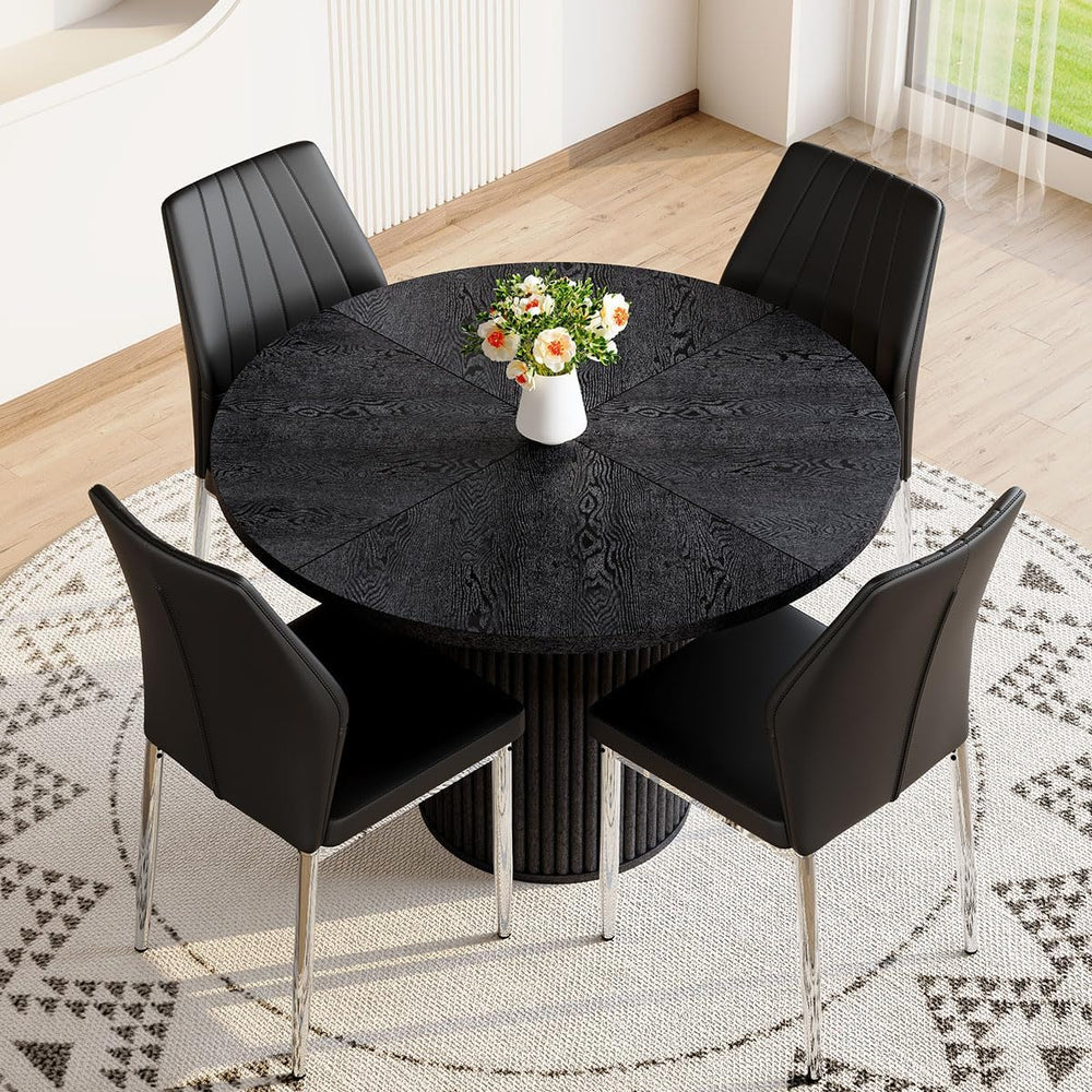 Round Dining Table Set for 4, Black Kitchen Table Set for 4 with 42''...