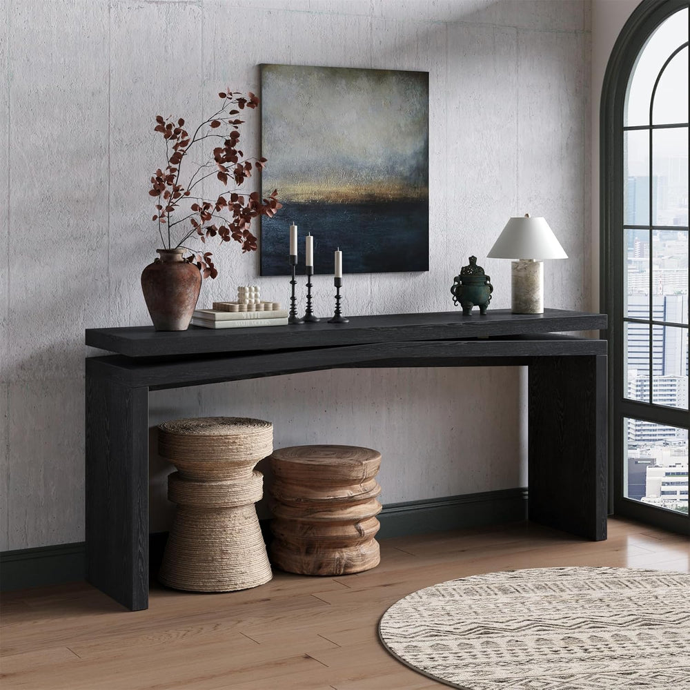 SSLine 65" Wooden Console Table Narrow Long Sofa Tables Behind Couch, Fa...