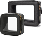Aveniee Clear Makeup Bag Set (2-Piece Mini & Midi) - Travel Toiletry Organizer for Women, Waterproof Cosmetic Pouch & Car Accessory for Travel Size Toiletries, Black