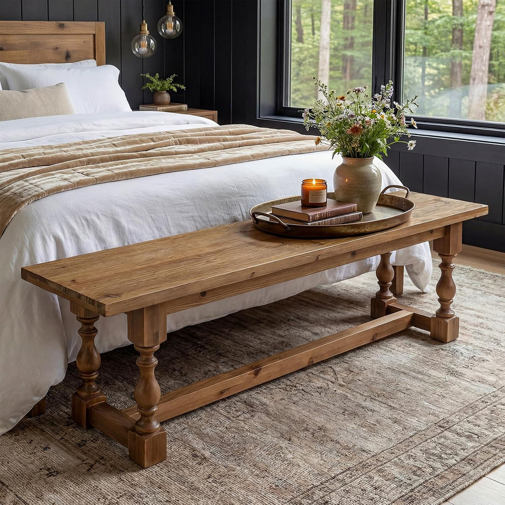 Rustic Solid Wood Entryway Bench, 59.1" Long Farmhouse Dining Seat with ...
