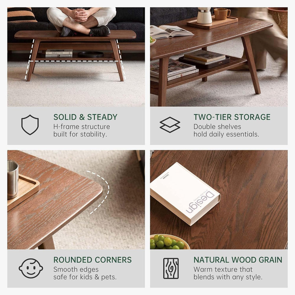 100% Solid Wood Coffee Table for Living Room, 31.5" Small Tables with Sh...