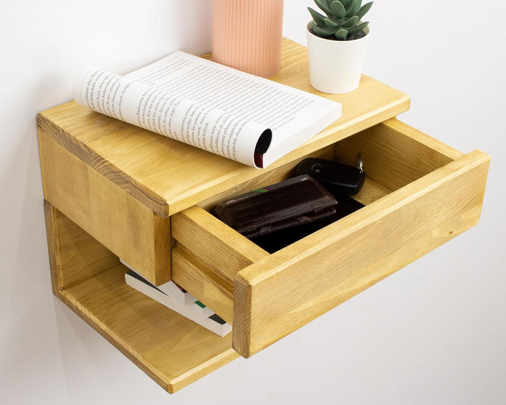 Floating Nightstand Side Accent or End Table with Storage Drawer, Wood Bedsid...