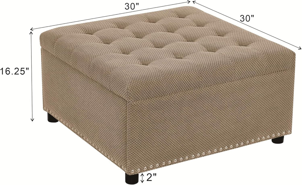 Oversized Square Ottoman with Storage for Living Room, Upholstered Fabric Tuf...
