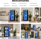 Display Cabinet with Doors and Adjustable Shelves, 65" Tall Bookcase with LED Lights/Human Sensor, 5 Tier Display Case for Collectibles Bedroom Living Room Office, Black