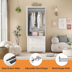 White Armoire Wardrobe Closet with Drawers: Wardrobe Closet for Hanging Clothes, Modern Bedroom Armoires with Hanging Rod, Wardrobes Closets with Doors and Shelves (White, 31.5")