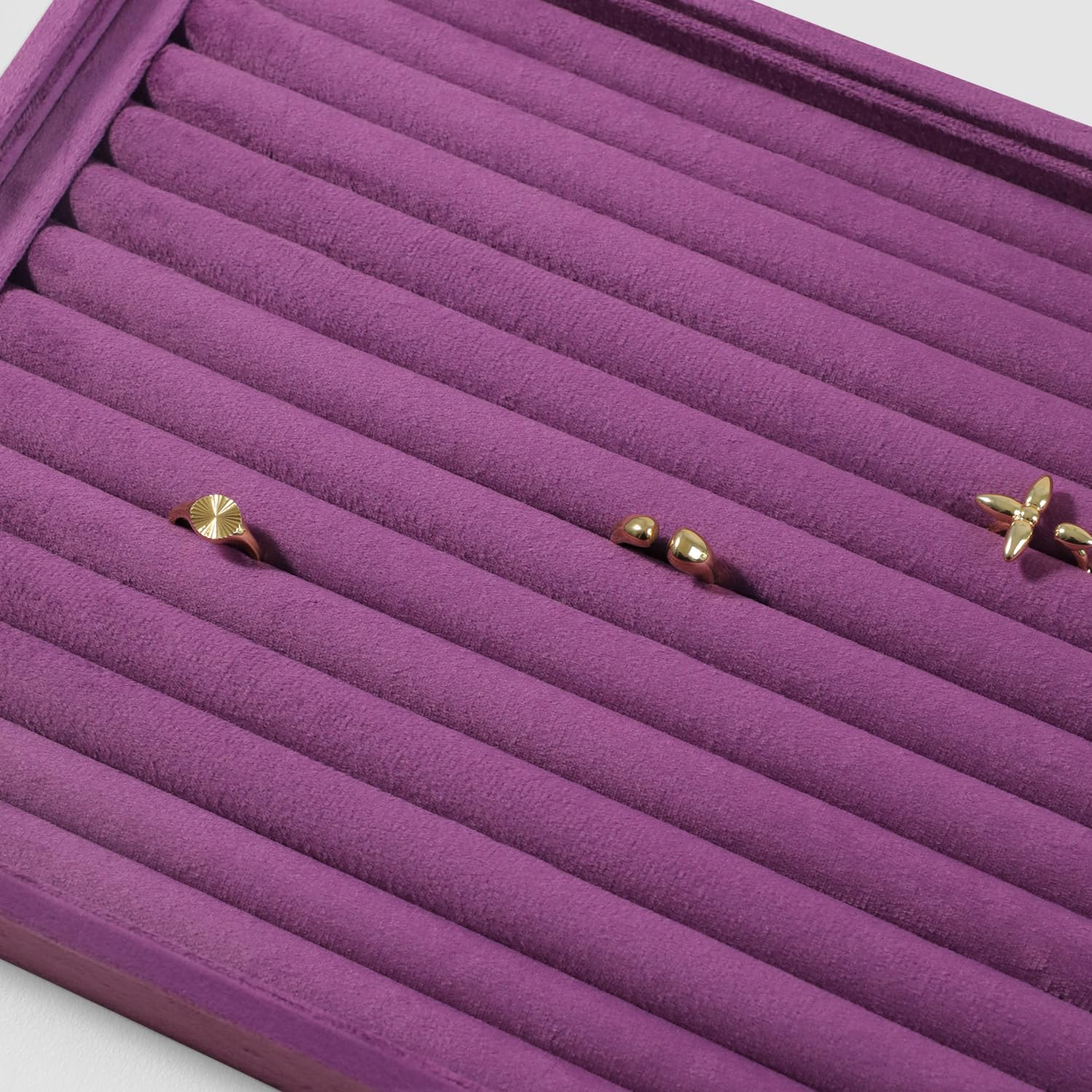 Velvet Ring Display Tray, Stackable Muilt Slot Rings Ear Stud Storage Tray, Drawer Insert Jewelry Accessories Organizers Plate (Purple)