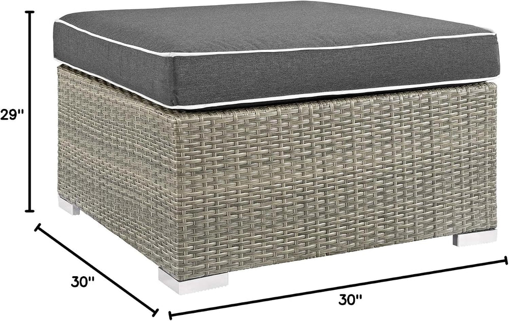 Modway Repose Wicker Rattan Outdoor Patio Ottoman wth Cushions in Light Gray ...