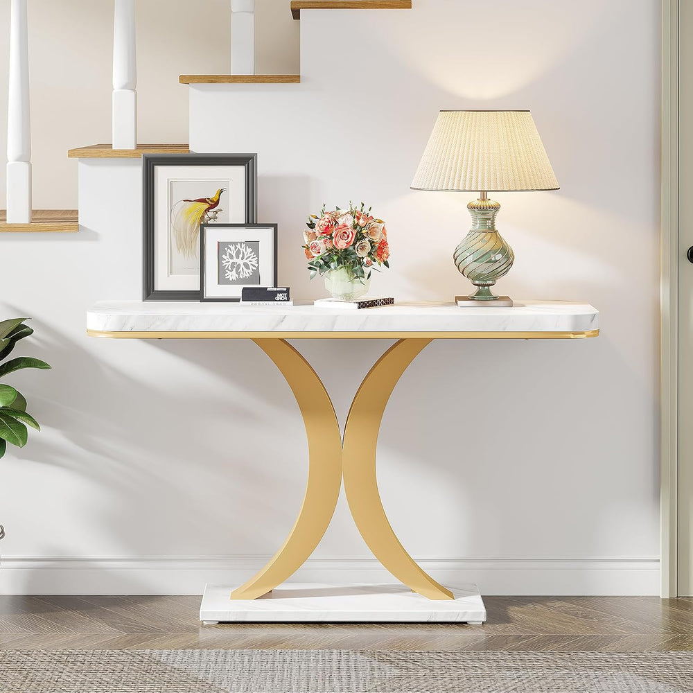 Tribesigns Modern Gold Console Table, 40 inch Narrow Entryway Foyer Table wit...