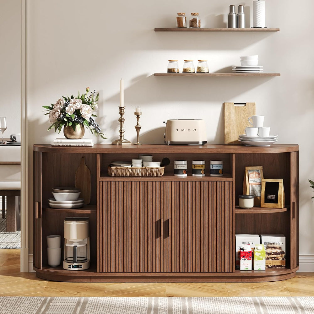 63" Sideboard Buffet Cabinet with Storage, Modern Fluted Accent Credenza...