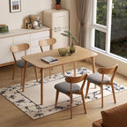 100% Solid Oak Dining Chairs, Mid Century Modern Dining Chair with Curved Backrest, Fabric Upholstered Dining Chairs for Kitchen, Study, Living Room (1, Original Wood-Dark Gray Cushion)