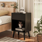 Nightstand, Modern Bedside Table with Storage Drawers and Open Wood Shelf, Night Stand with Solid Wood Legs, End Tables Side Tables for Living Room, Bedroom Black