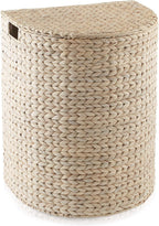 Casafield Half Moon Laundry Hamper with Lid and Removable Liner Bag - Whitewash, Woven Water Hyacinth Laundry Basket for Clothes and Towels