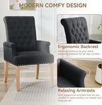 Fabric Dining Chair with Arms, Upholstered Tufted High Back Dining Room Chairs, Accent Armchair with Solid Wood Leg and Nailhead Trim, Kitchen Dining Living Room, Black