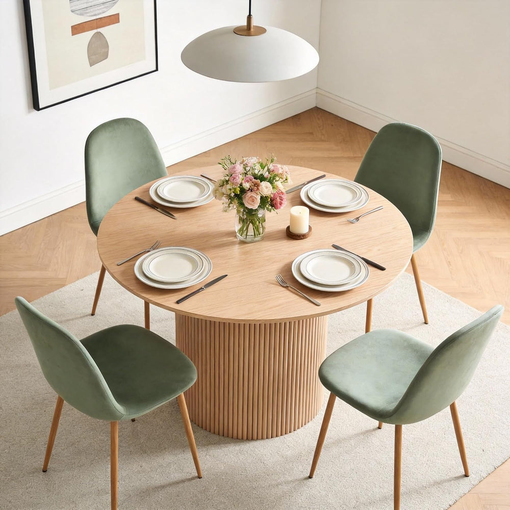 Dining Table Set for 4, Mid Century Modern 47 Inch Wooden Round Dining Table ...