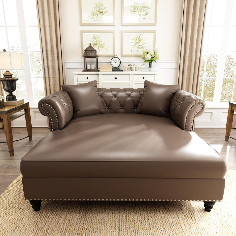 62.99" Chaise Lounge Indoor Comfy Reading Chair with 2 Pillows, PU Leath...
