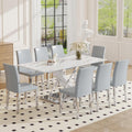 YUNDREAM Modern Marble Dining Table Set for 8,White Sliver 71''Dining Room Table with Chrome Plated XShaped Frame and Gray Leather Dining Chairs,Easy Assemble,Kitchen Table and Chairs for Dining Room