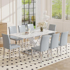 YUNDREAM Modern Marble Dining Table Set for 8,White Sliver 71''Dining Room Table with Chrome Plated XShaped Frame and Gray Leather Dining Chairs,Easy Assemble,Kitchen Table and Chairs for Dining Room