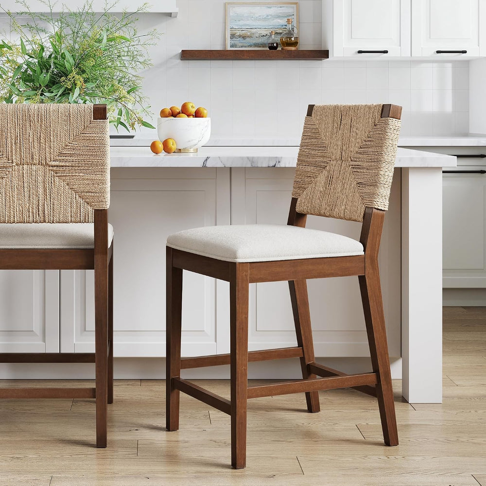 Nathan James Beacon Bohemian Boucle Bar Stool, Upholstered Bar Stool or Islan...