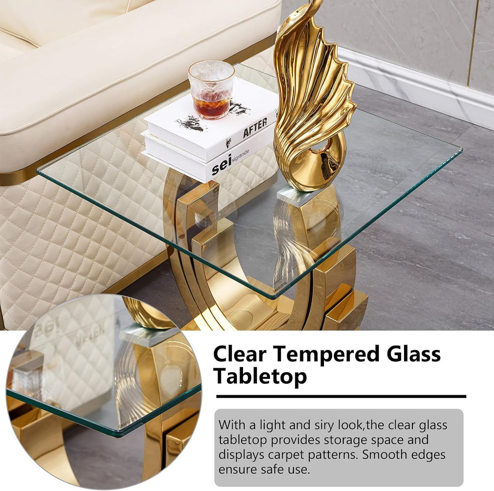 3-Piece Living Room Table Set, 51'' Modern Glass Coffee Table Set of ...