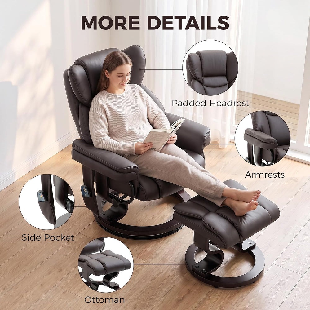 HOMCOM Massage Recliner Chair with Ottoman Footrest, 360° Swivel, Brown
