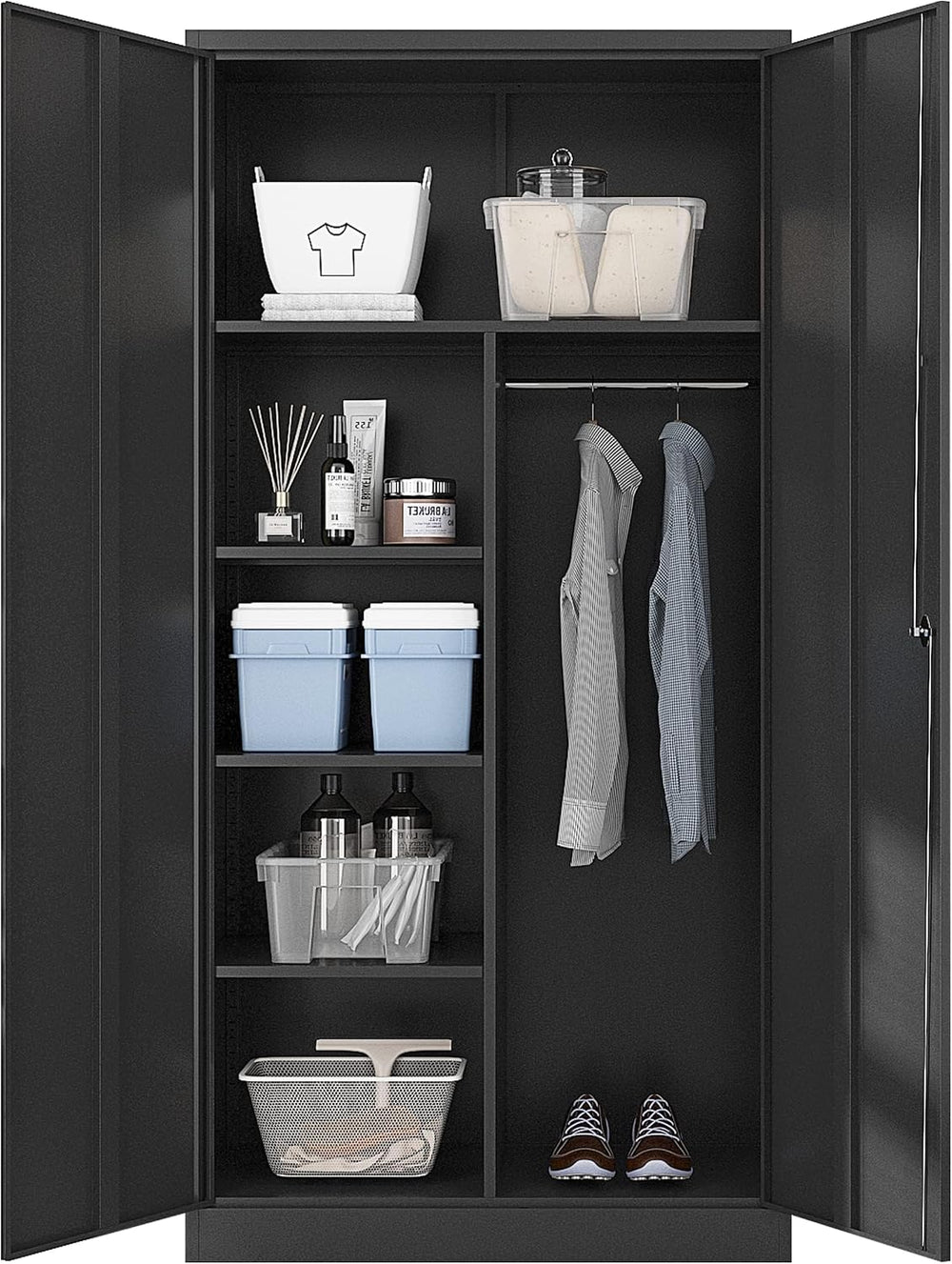 Yizosh Metal Armoire Wardrobe Closet Cabinet for Hanging Clothes with Lock Do...