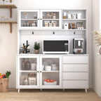 Freestanding Storage Cabinet with 4 Dawers, 3 Shelves, 2 French Doors, Rectangular Wood Kitchen Pantry, Modern Minimalist, for Living Room, Dining Room, White