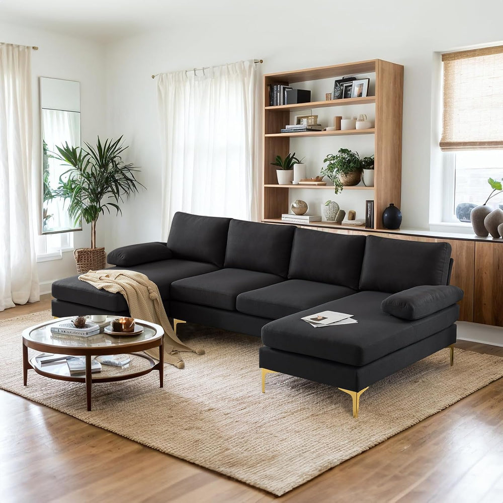 VINGLI 110" Modern Sectional Couch with 51" D Double Chaise, Black ...