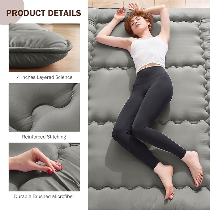 Japanese Floor Futon Mattress Queen Size, 25D High Density Support Foam, 4" Thicken Foldable Mattress Tatami Mat Sleeping Pad Suitable for Camping, Guest Room, Dark Grey 60"x 80"