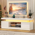 Verano Garden 63" LED TV Stand for 75 Inch TV, High Gloss Entertainment Center with Power Outlet & Light, Modern TV Media Console with 2 Storage Cabinets & Open Shelf for Living Room, Bedroom, White