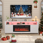 70” Fireplace TV Stand with 36” Electric Fireplace, Electric Fireplace TV Stand for Living Room with LED Lights, Modern TV Console Cabinet & Media Entertainment Center with Fireplace (White)