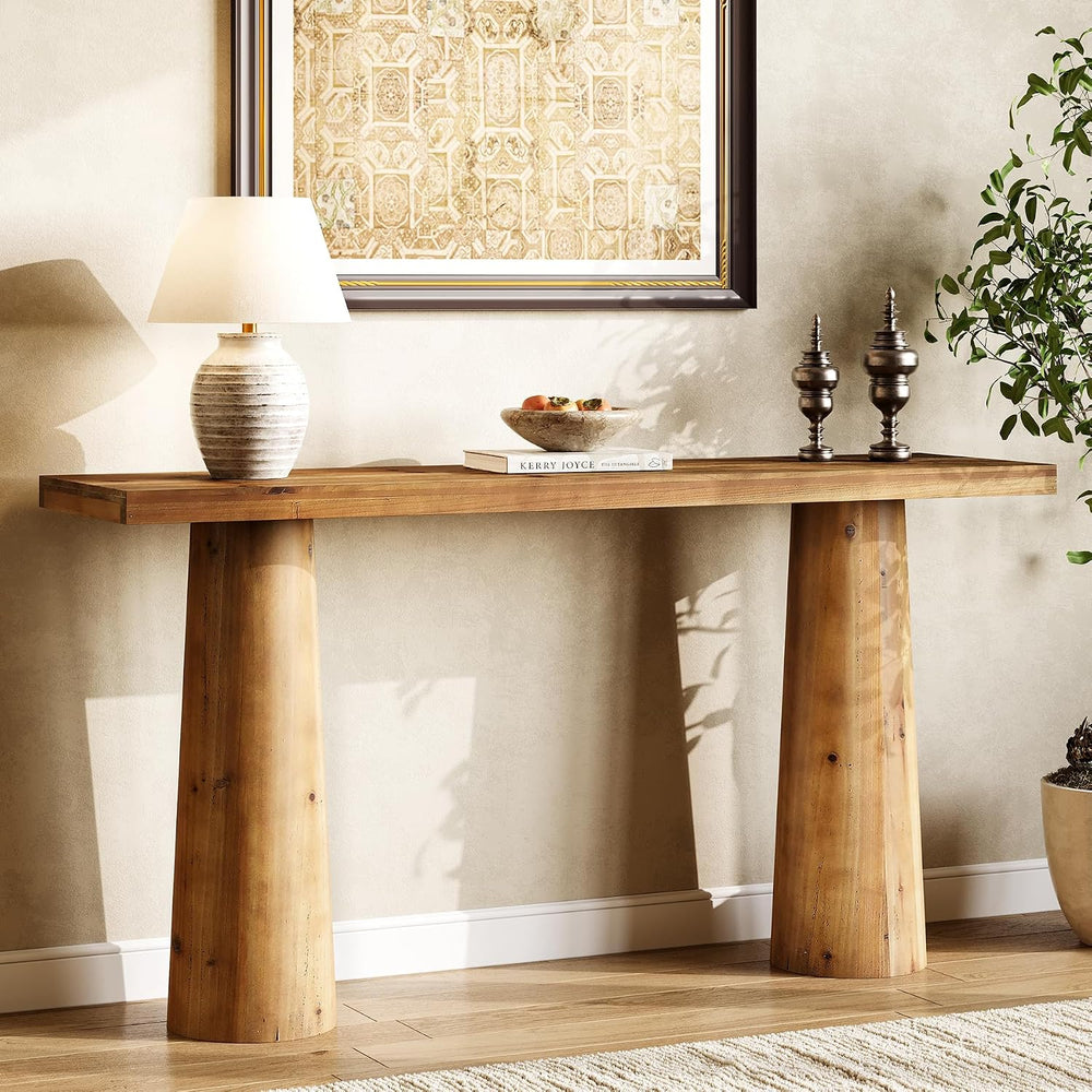 63-Inch Solid Wood Console Table, Farmhouse Entryway Table, Rectangular Long ...