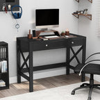 ChooChoo Home Office Desk Writing Computer Table Modern Design Black Desk with Drawers, Makeup Vanity Table