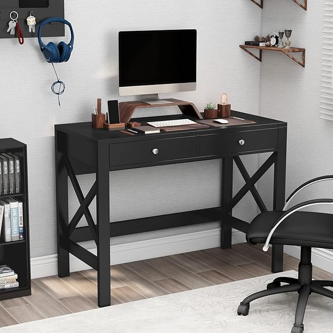 ChooChoo Home Office Desk Writing Computer Table Modern Design Black Desk with Drawers, Makeup Vanity Table