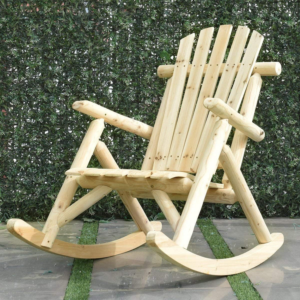 Casart Log Rocking Chair Wood Porch Rocker Lounge Patio Deck Balcony Furnitur...