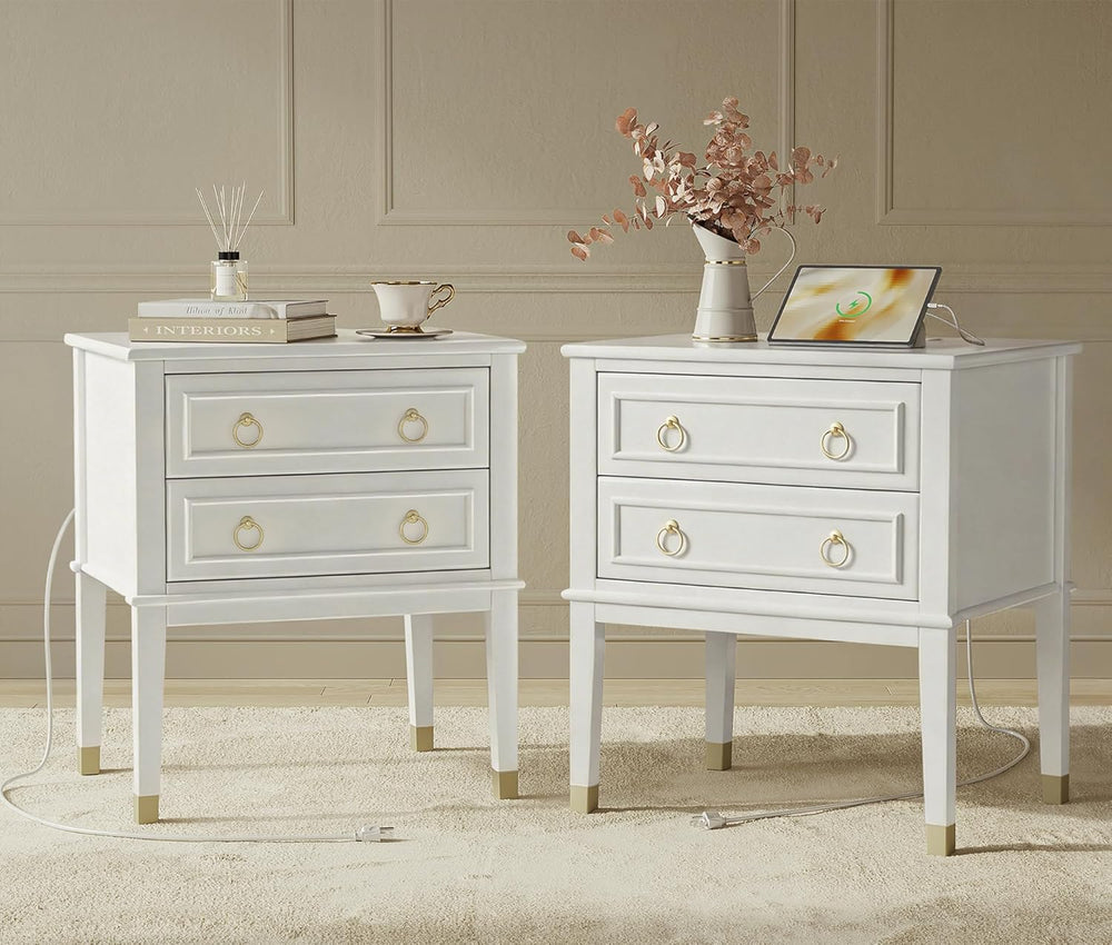 Huuger 27.6 Inch Tall Nightstand with Charging Station, USB-C Port, Larger Ni...