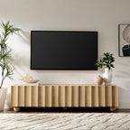 Modway Sorren 71 Inch Scalloped TV Stand in Natural – 4 Door Media Console Cabinet – Modern Storage TV Stand with Doors