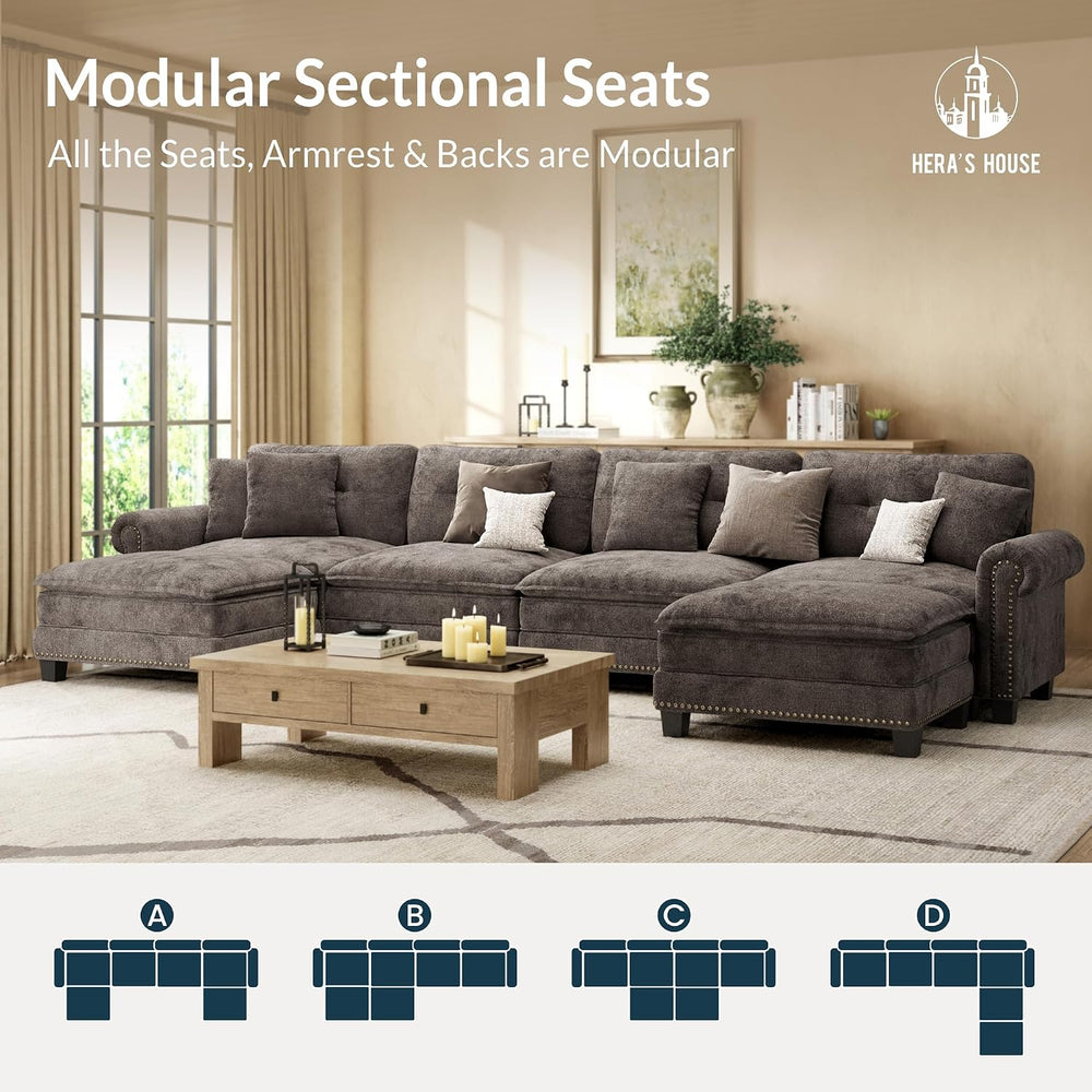 HERA'S HOUSE 150" Oversized U Shaped Modular Sectional Couch Living ...