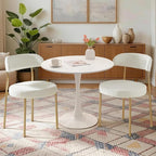 SoarFlash Kitchen Table and Chairs for 2, 31.5" Dining Table Set for 2 with Boucle Upholstered Chairs, 3 Piece Round Kitchen Table Set, Dining Room Table Set for Small Space, Apartment, Beige/White