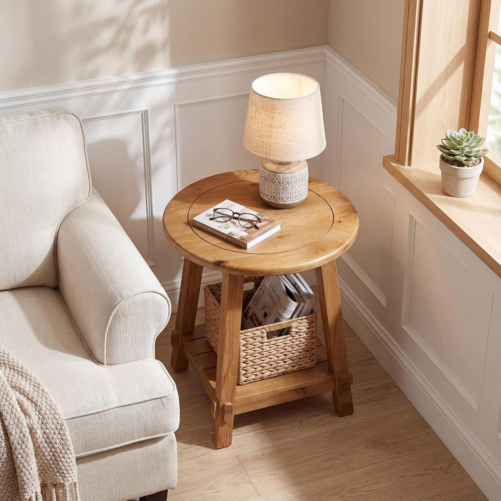 LITTLE TREE End Table for Living Room, 2-Tier Sofa Couch Table with Storage, ...
