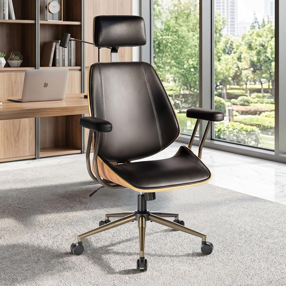 High Back Ergonomic Office Chair, with Headrest & Arms, Black | Faux leat...