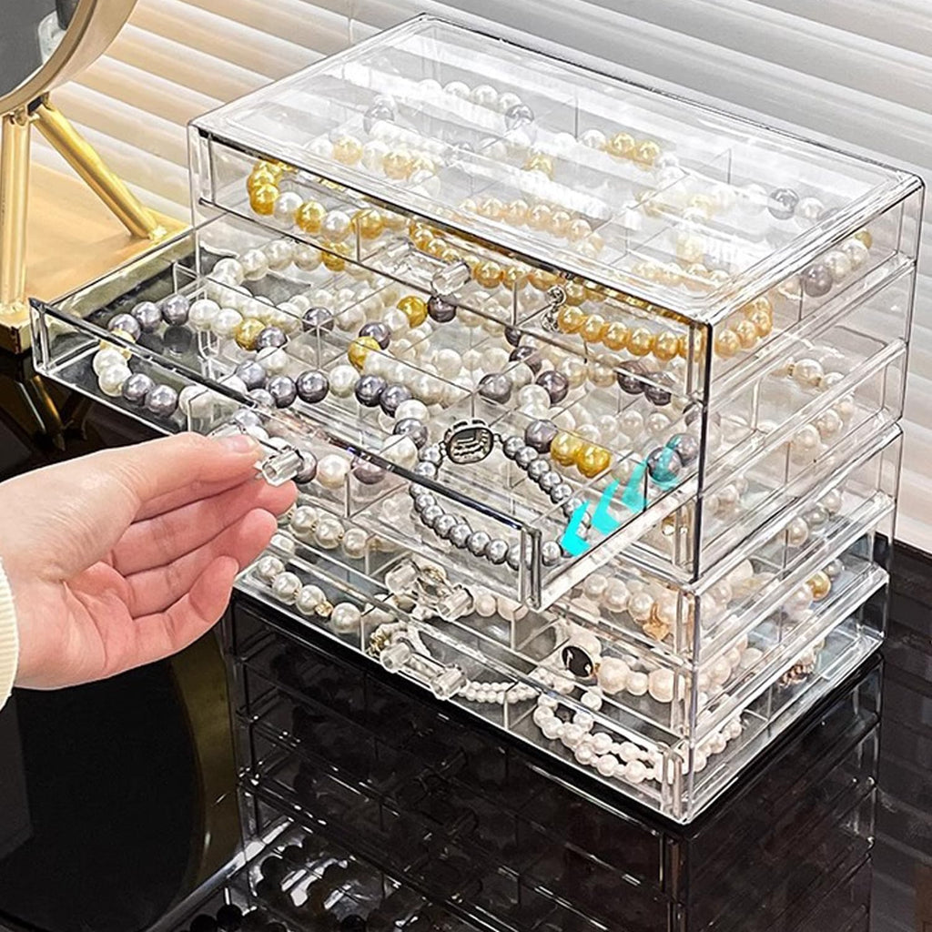SPAKOWN Earring Organizer Box Large 18 Compartments | Jewelry Holder Organizer with 3 Drawers Stackable Earring Bracelet Storage Case Jewelry Boxes for Women (Clear)